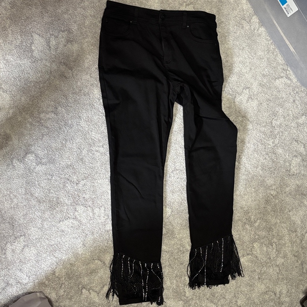 INC International Concepts Black High Rise Fringe Jeans